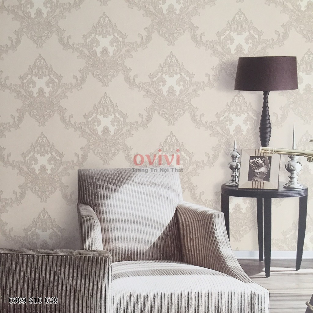 Giấy Dán Tường Vintage Hoa Văn  3d Cổ Điển Hàn Quốc Lụa Không Keo Khổ 1.06 m Nhiều Màu Lựa Chọn