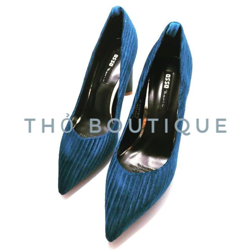 Giày cao gót OSSO chĩnh hãng nhung gân mịn xanh blue 9cm size 36