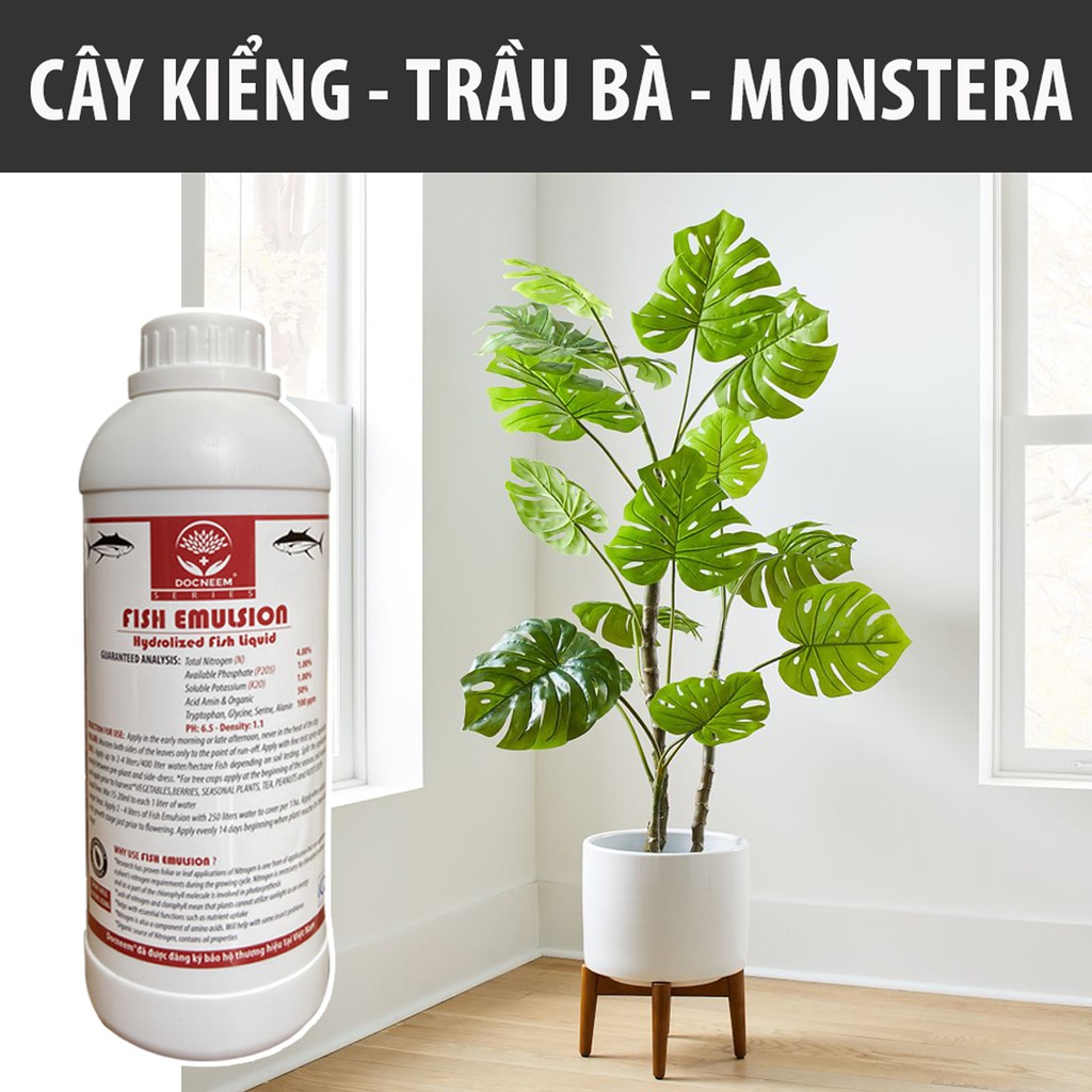 Phân đạm cá Docneem, phân cá Fish Emulsion (1 lít)  hữu cơ cho hoa hồng, rau sạch, hoa, cây cảnh trong nhà ngoài trời