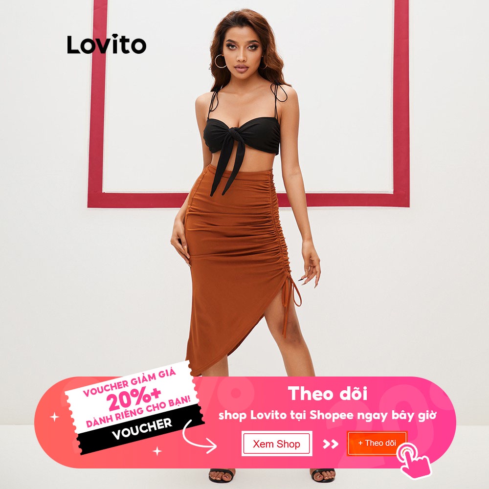 Áo tank top Lovito cổ chữ V cột dây màu trơn sexy L13X060 (Màu đen) | BigBuy360 - bigbuy360.vn