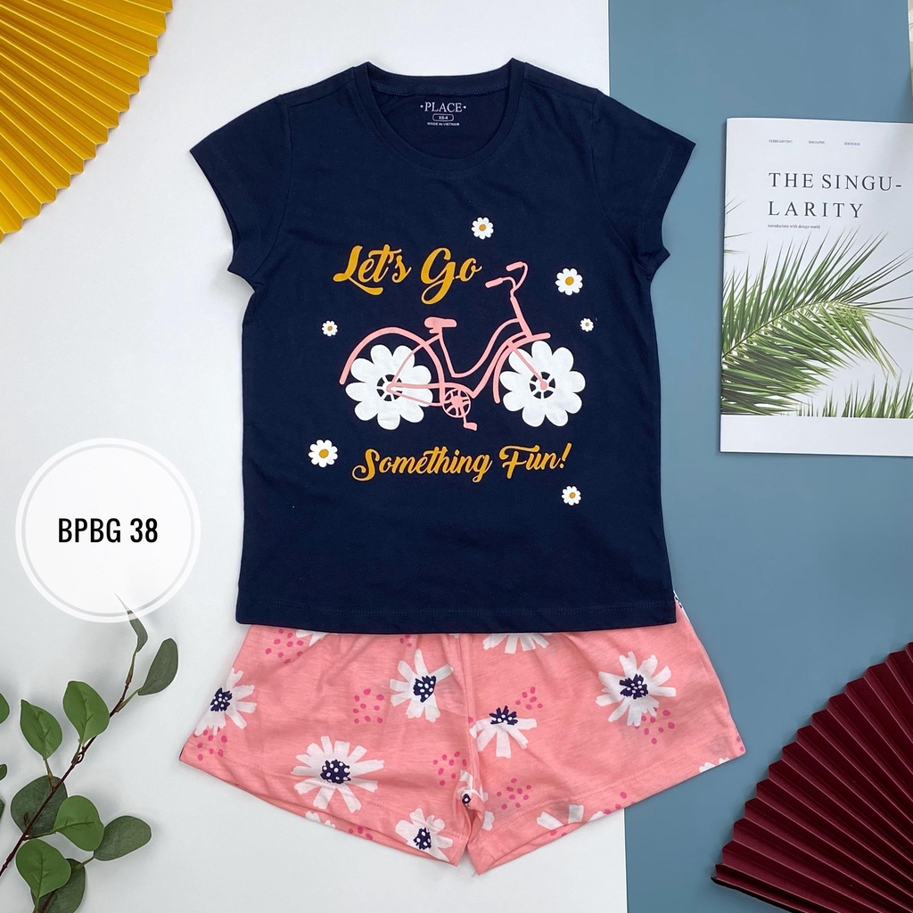 Bộ quần áo bé gái ngắn tay LITIBABY, chất cotton mềm mát, size 4/14T