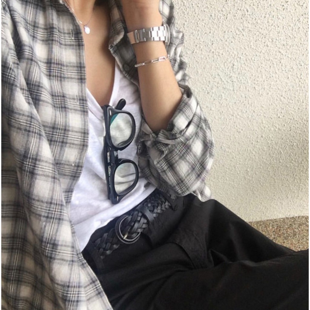 Áo Sơ Mi Nữ Dài Tay Form Rộng Retro Sơ Mi Nữ Sọc Caro tay dài thời trang cá tính