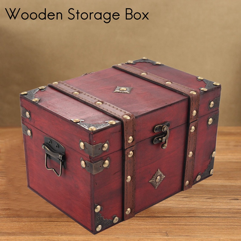 Retro Treasure Chest Vintage Wooden Storage Box Antique Style Jewelry Organizer for Jewelry Box Trinket Box Big