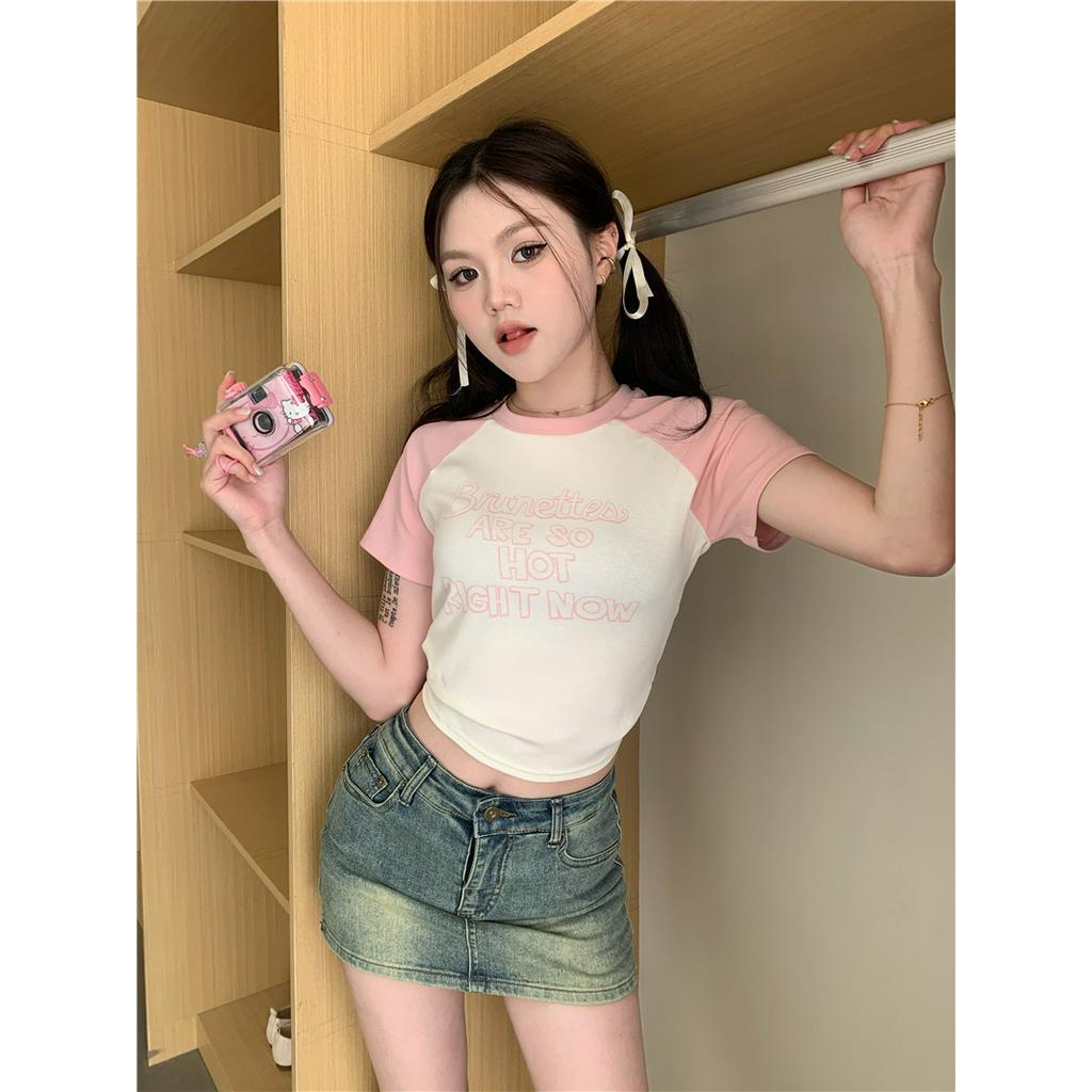 Áo Thun Ngắn Tay In Raglan Phong Cách Retro Mỹ 62841