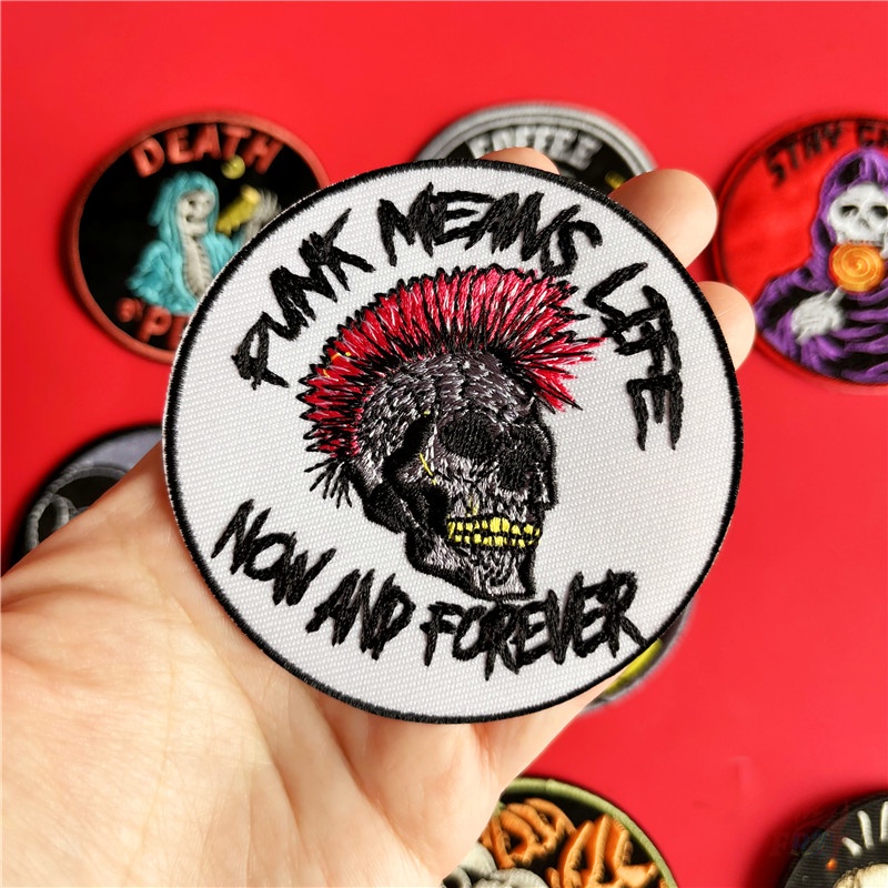 ☸ Nghệ Thuật Đầu Lâu Punk - Miếng Dán Sắt Cho Trẻ Em ☸ 1 Sticker Ủi Thêu Hình Kẹo Mút Bí Ngô Pizza