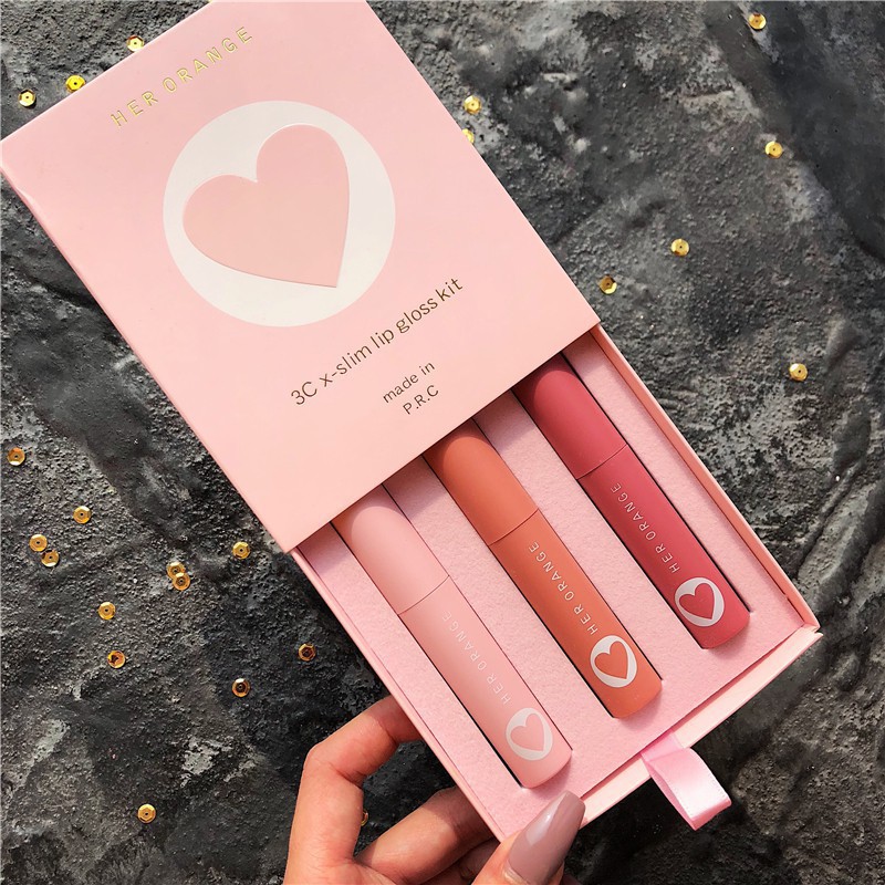 Set 3 son kem lì, mịn, nhẹ môi Her Orange 3C x-slim lip gloss kit NPP Shoptido