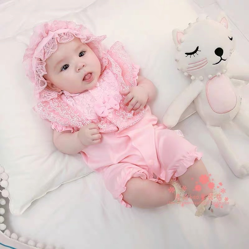 Body ren nơ cộc tay kute cho bé gái diện đấy tháng thôi nôi (ren nơ giữa hàng cao cấp loại 1)