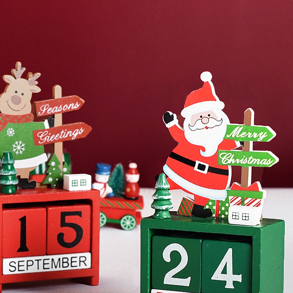 Hộp lịch bằng gỗ màu đỏ/trắng/xanh lá có thể thay thế ngày và tháng phong cách cổ điển cho giáng sinh/năm mới