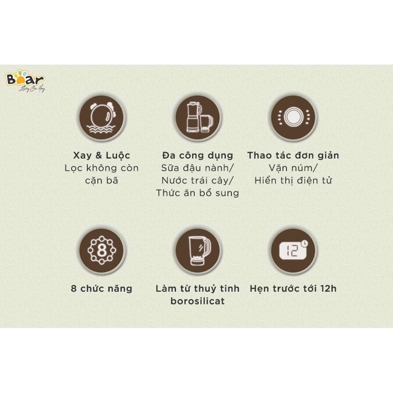 Máy làm sữa hạt đa năng Bear chính hãng bảo hành 12 tháng