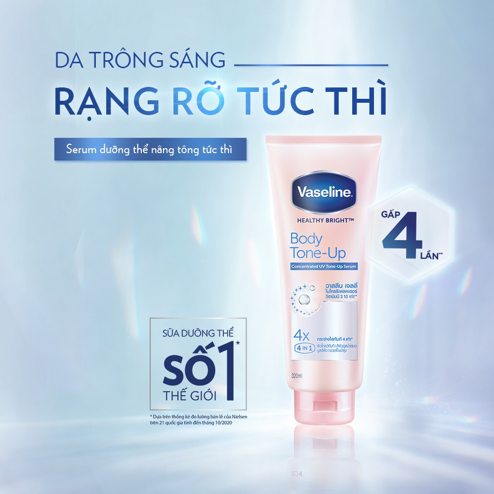 Vaseline Body Tone-Up Serum 4X 4IN1 Healthy Bright Tinh chất dưỡng thể Vaseline nâng tông tức thì 320ML