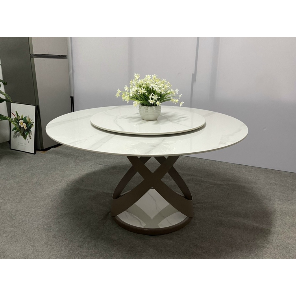 Bàn ăn xoay tròn chân oval đế đá