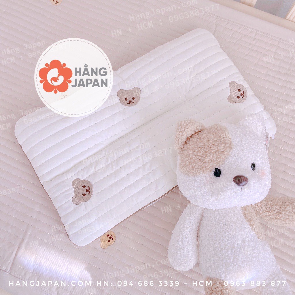 Gối đầu cotton ORGANIC thêu hình gấu, thỏ cho bé kích thước 40x25cm