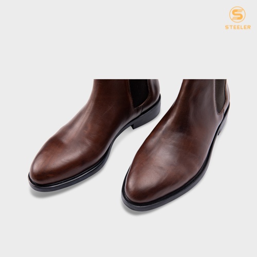 Giày Chelsea Boots Cổ Cao Nam Nâu Đỏ Với Lót Tăng 3Cm Chiều Cao - Thương Hiệu Steeler