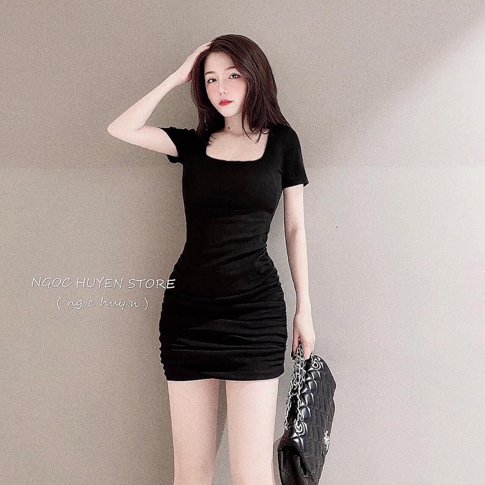 [RẺ VÔ ĐỊCH] Váy Đầm Nữ Body Cổ Vuông Nhún Hông HT06 | BigBuy360 - bigbuy360.vn