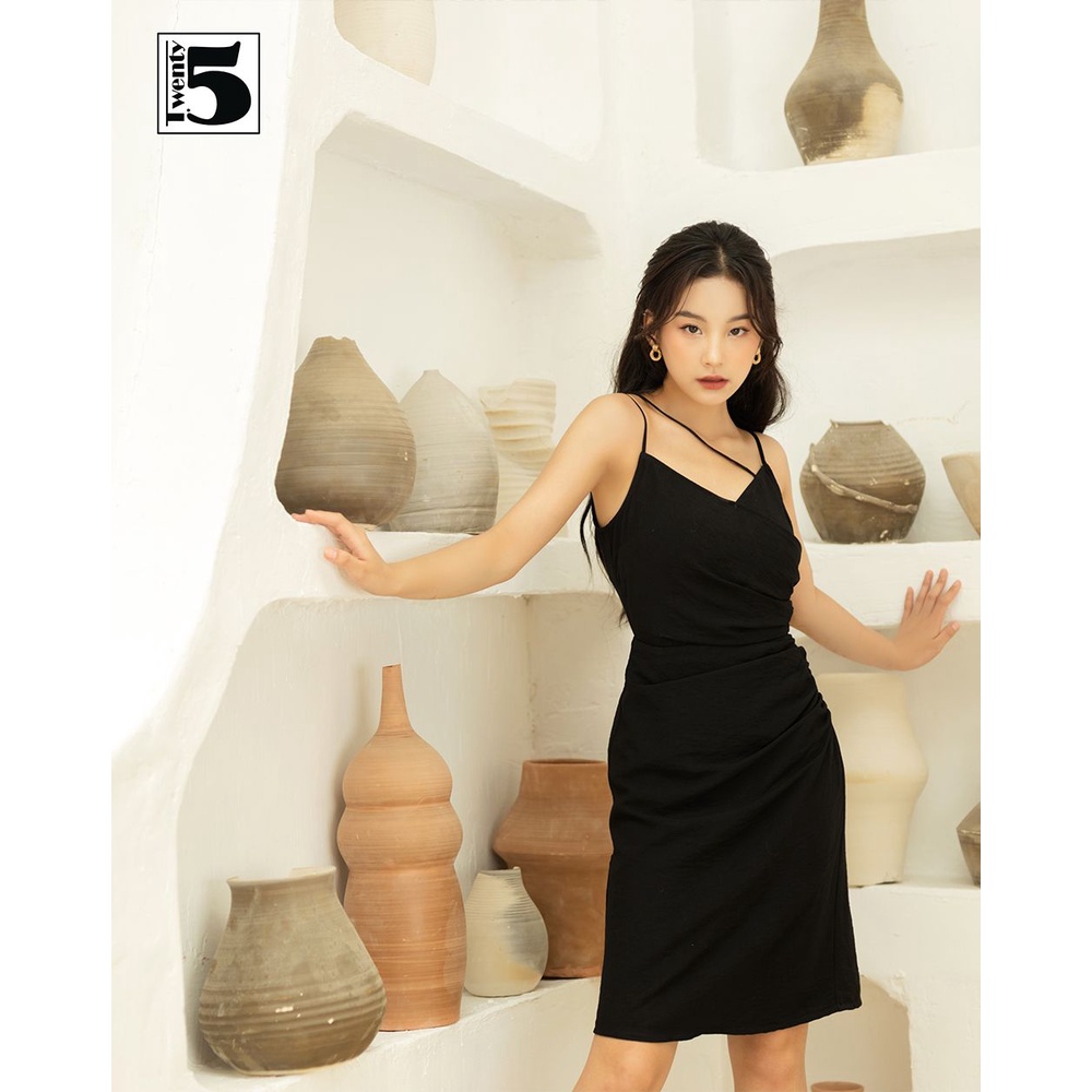 Váy đầm nữ 2 dây chéo cổ V nhún eo dạo phố dự tiệc Twentyfive TD24