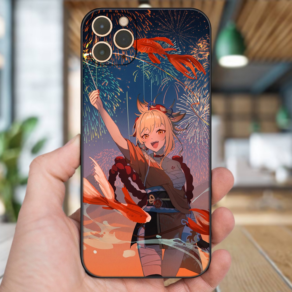 Ốp lưng iPhone 11 Pro Max dẻo đen cạnh vuông in hình Yoimiya Genshin Impact