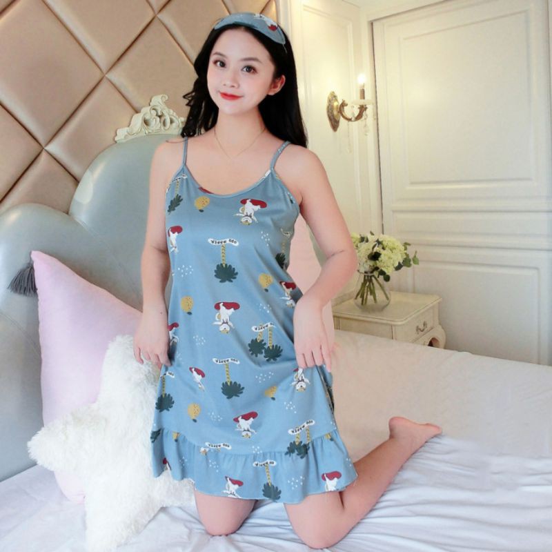 Đầm Ngủ Hai Dây In Họa Tiết Xinh Xắn Dành Cho Nữ