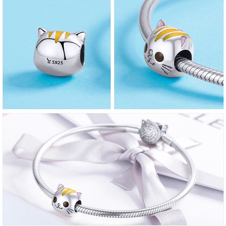 Bamoer Vòng Tay Hạt Charm Mèo Bằng Bạc S925 Tráng Men Quà Tặng Cho Nữ