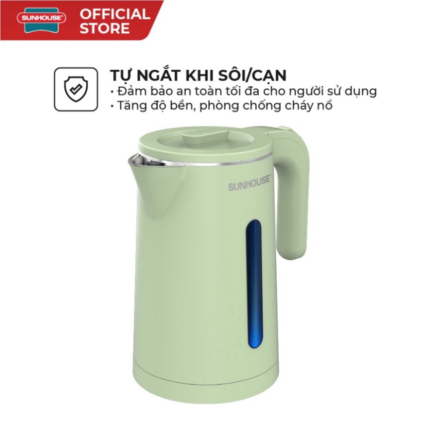 Ấm Siêu Tốc Inox 2 Lớp SUNHOUSE SHD1353 Dung Tích 1.8L chính hãng