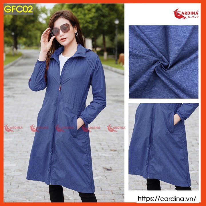Áo Choàng Gió Nữ Vân Xước, Dáng Dài 2 Lớp CARDINA Cao Cấp Siêu Phẩm Cản Gió, Chống Thấm Nước, Kèm Đai Thắt Eo tôn dáng