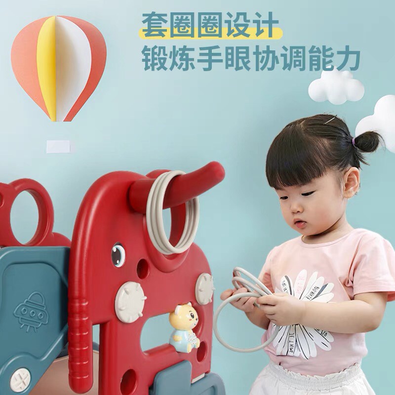 Cầu trượt cho bé hình con voi kiêm bàn học bảng vẽ cao cấp kiêm gấu phát nhạc