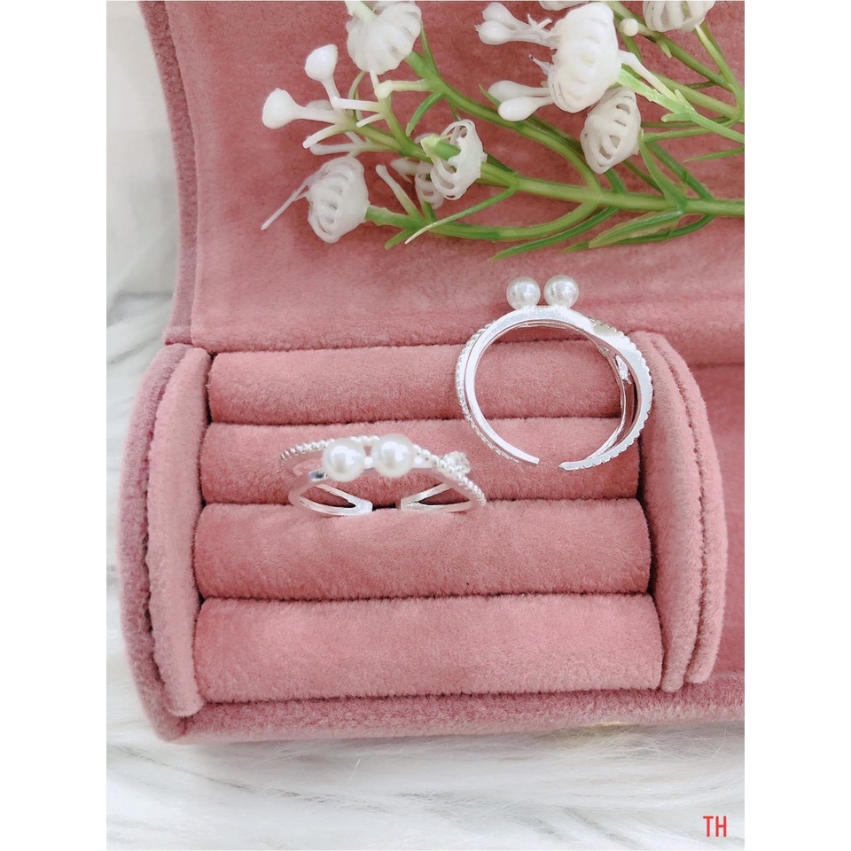 Nhẫn bạc nữ kiểu xoắn đính hạt trai nhân tạo, Nhẫn hở free size - Trang sức bạc Evasilver