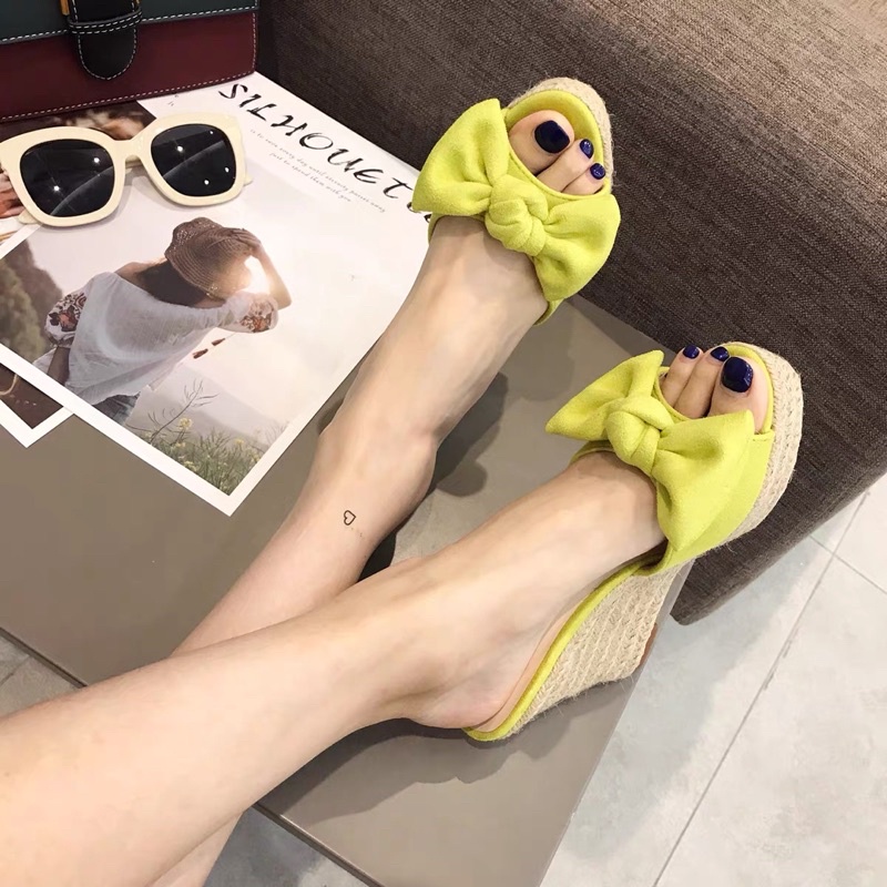 Dép xuồng đế cói nâng chiều cao sẵn đen 34 35