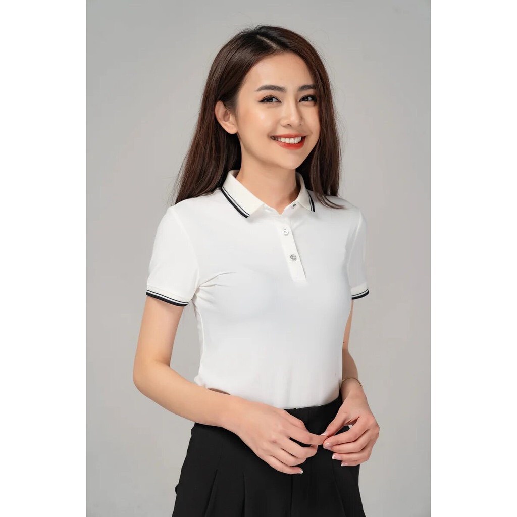 Áo thun polo nữ MADELA 100% cotton cổ bẻ phối viền, Áo polo công sở co dãn thoải mái nhiều màu