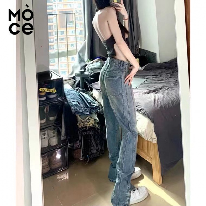 Quần Jean Ống Loe Xẻ Tà Dáng Suông Kiểu Âu Mỹ Cá Tính Cho Nam Và Nữ