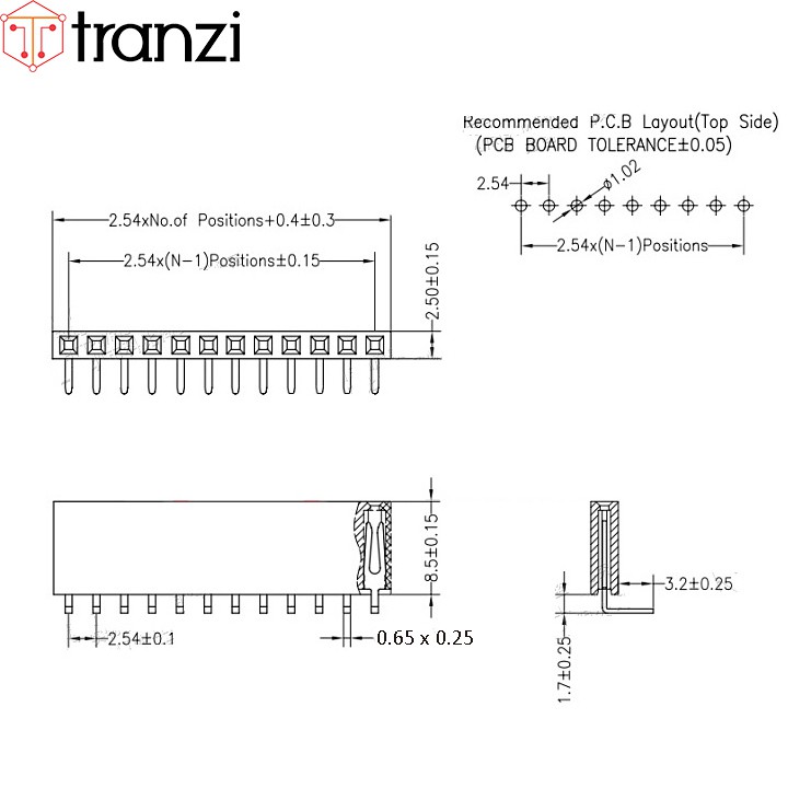 Giăm cắm 2.54mm đơn cái cong 40P 8.5mm đen - túi 10 cái