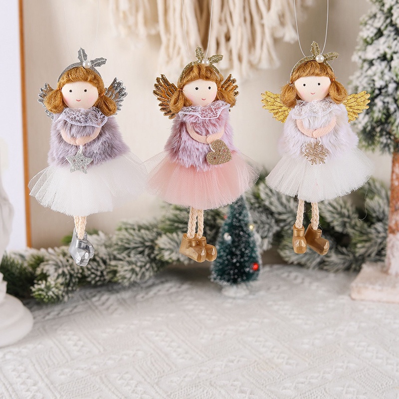 Plush Headband Angel Pendant Girl Ornaments Christmas Tree Accessories Cartoon Lovely Doll Decor Holiday Home Party Decoration
