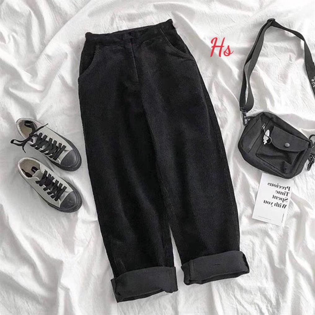 Quần Baggy Nữ ANOKO, Quần Baggy lưng thun sau cạp cao công sở đẹp thời trang vải nhung tăm 2 màu đen nâu freesize A019 | BigBuy360 - bigbuy360.vn