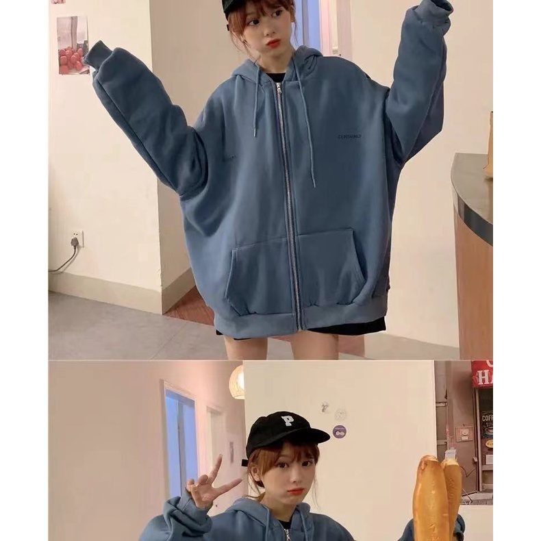Áo Khoác Cardigan Có Mũ Trùm Dày Dặn Màu Sắc Đơn Giản Phong Cách Harajuku Hàn Quốc Cho Nữ