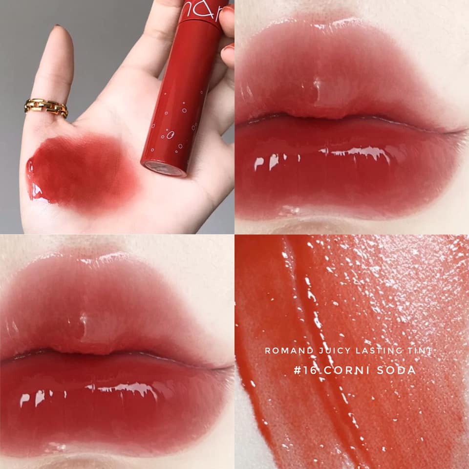 son romand bóng màu 16 Đỏ đất (Romand Juicy Lasting Tint #16 Corni soda)