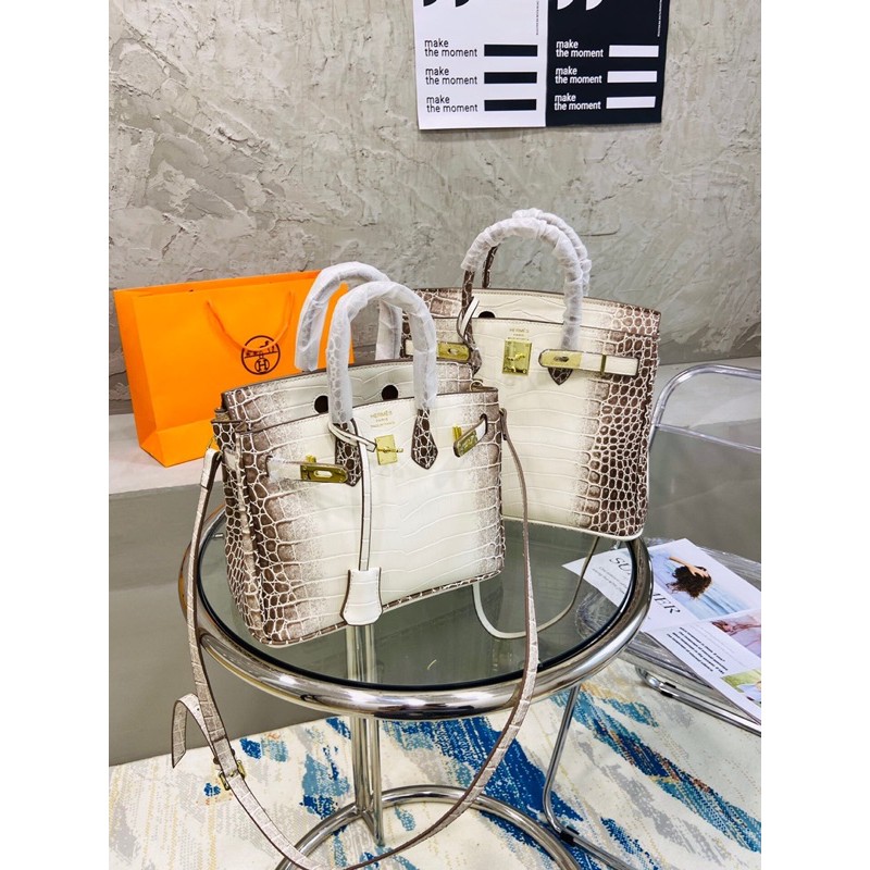 Túi xách đeo chéo da vân cho nữ Hermes HM da thật cao cấp màu bạch tạng 2 size