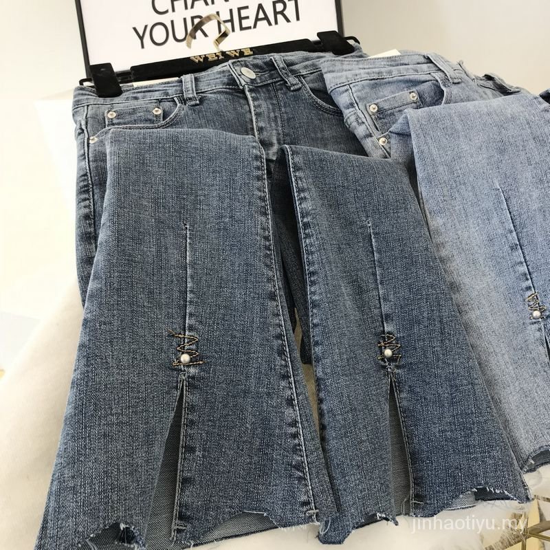 Quần Jeans Lửng Lưng Cao Ống Loe Thời Trang Xuân Hè Chất Lượng Cao Cho Nữ