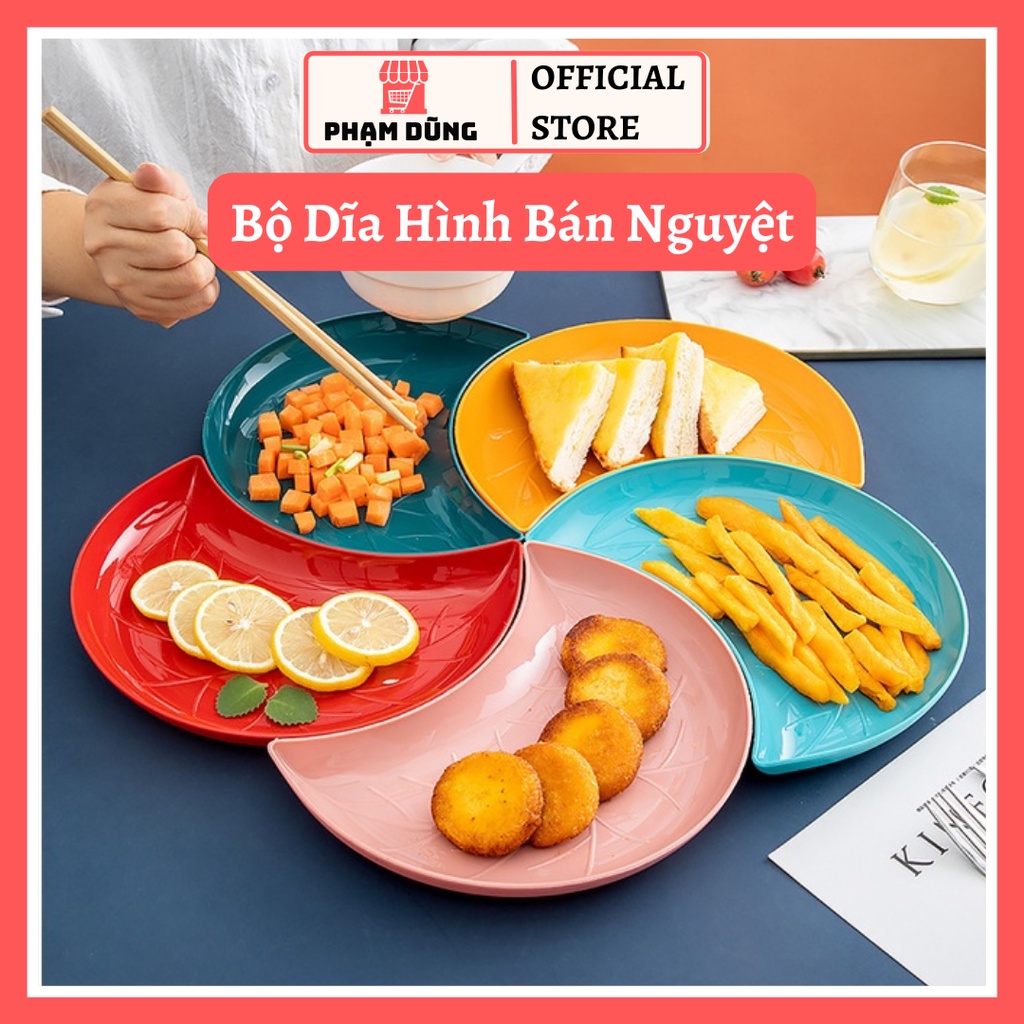 Dĩa nhựa lúa mạch chọn màu , dĩa đựng thực phẩm hình bán nguyệt số lượng 1 cái