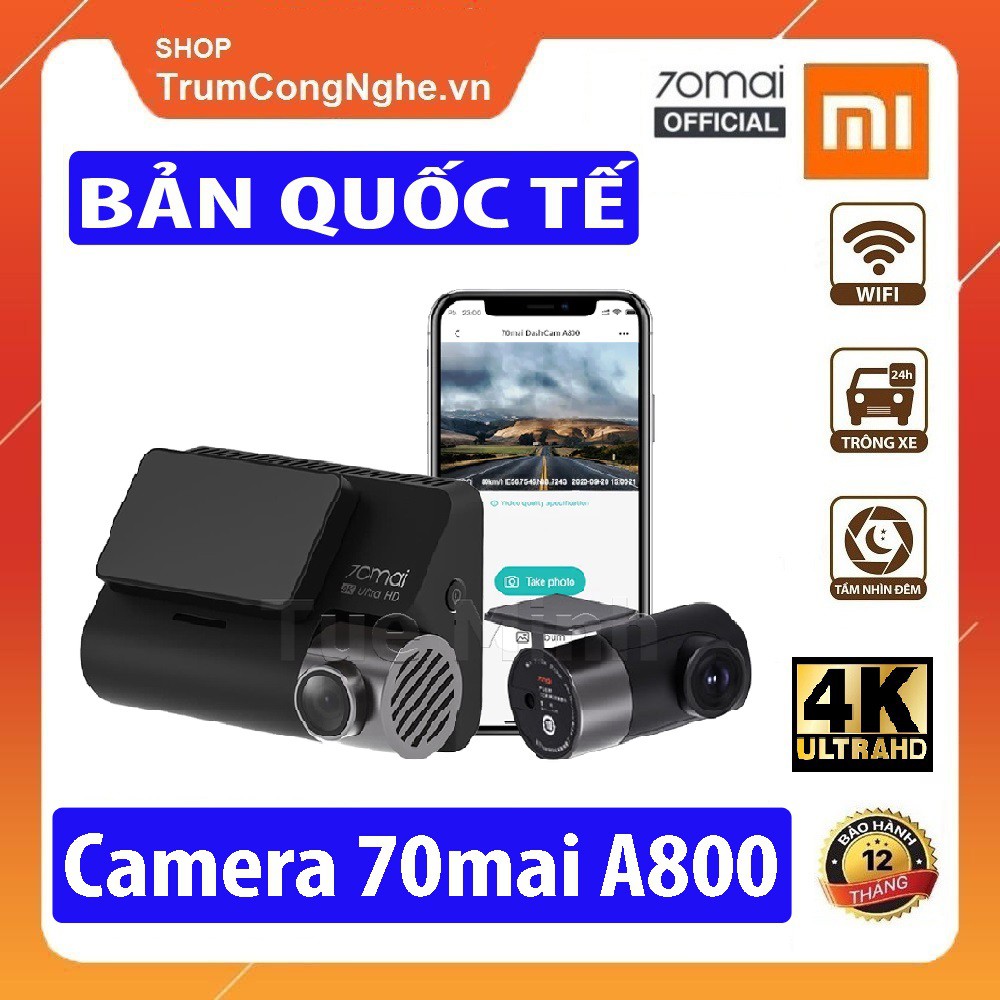 Camera Hành Trình Ô tô Xiaomi 70mai A800 và A800s Dash Cam 4K Full bộ Kèm Camera Sau Siêu Nét