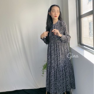 [CÓ SẴN] Đầm suông dài hoa nhí mỏng phối nơ cổ dài tay ulzzang