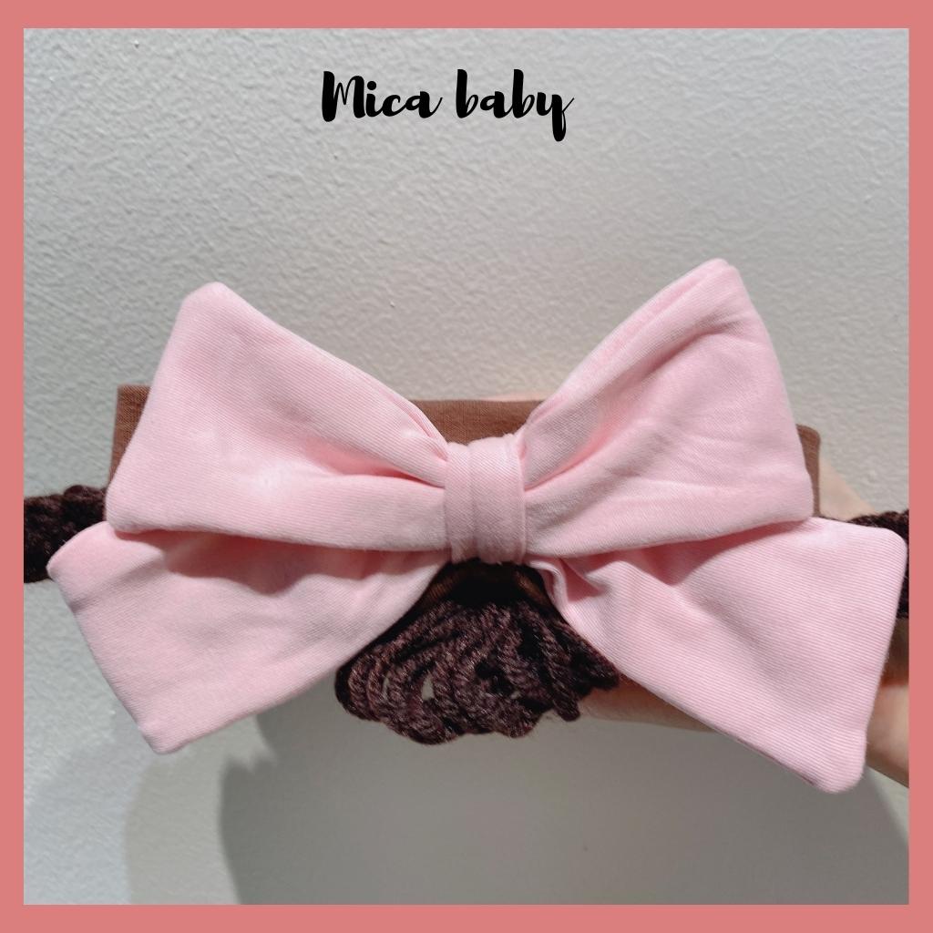 Băng đô, turban tóc giả nơ hồng lớn đáng yêu cho bé Mica baby BD50