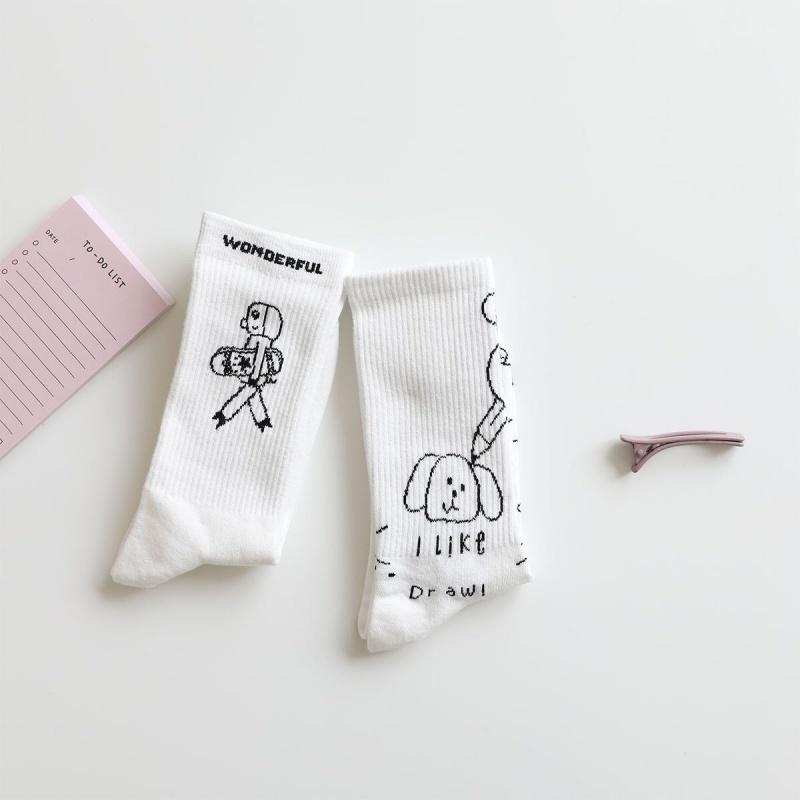 Vớ Trắng Cổ Vừa In Họa Tiết Hoạt Hình Phong Cách Nhật Bản Hàn Quốc Dễ Thương Thời Trang Cho Nữ