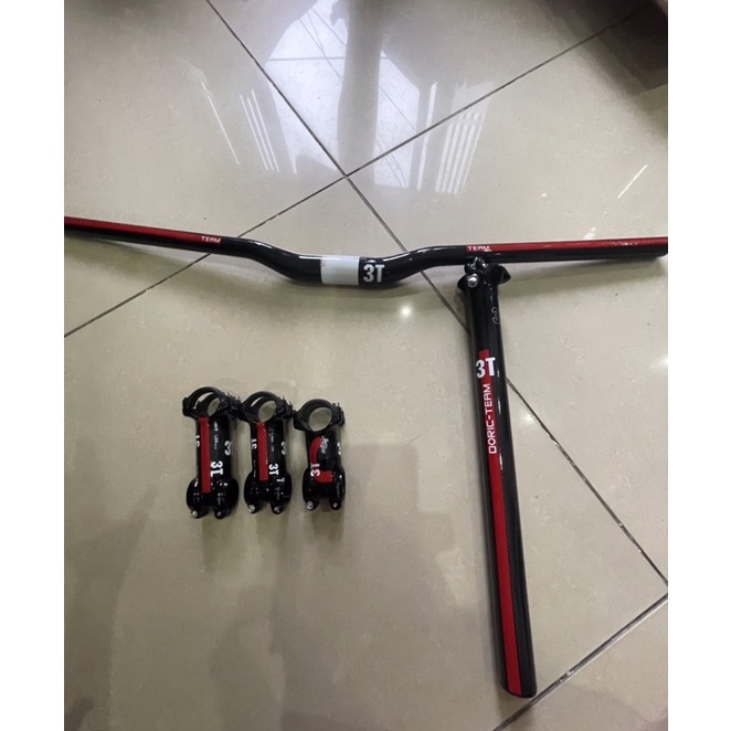 Bộ 3 món Ghi đông ,Pô Tăng ,Cọc yên Carbon 3T dành cho xe MTB