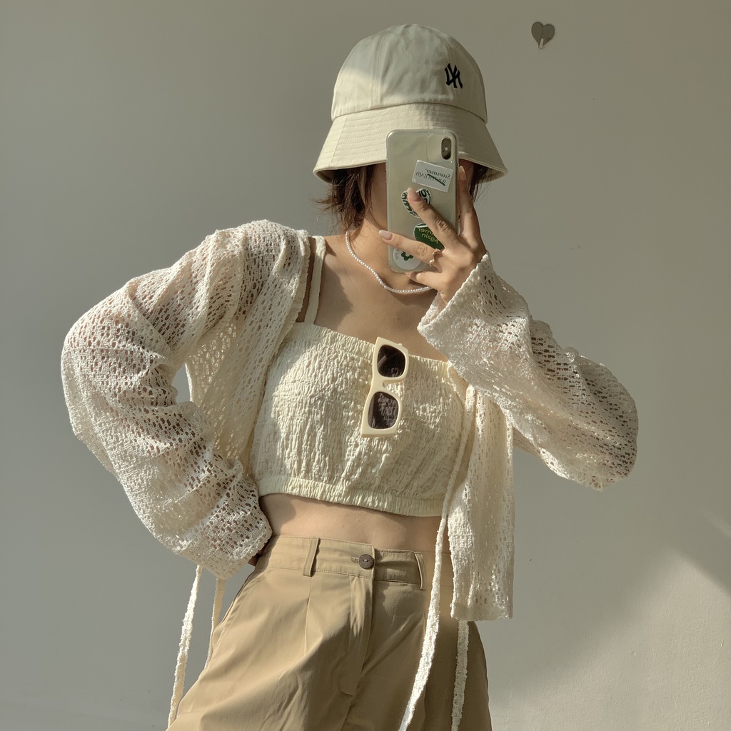 Áo hai dây nữ vải nhún dáng ngắn TKA331 LOLLIE STUDIO