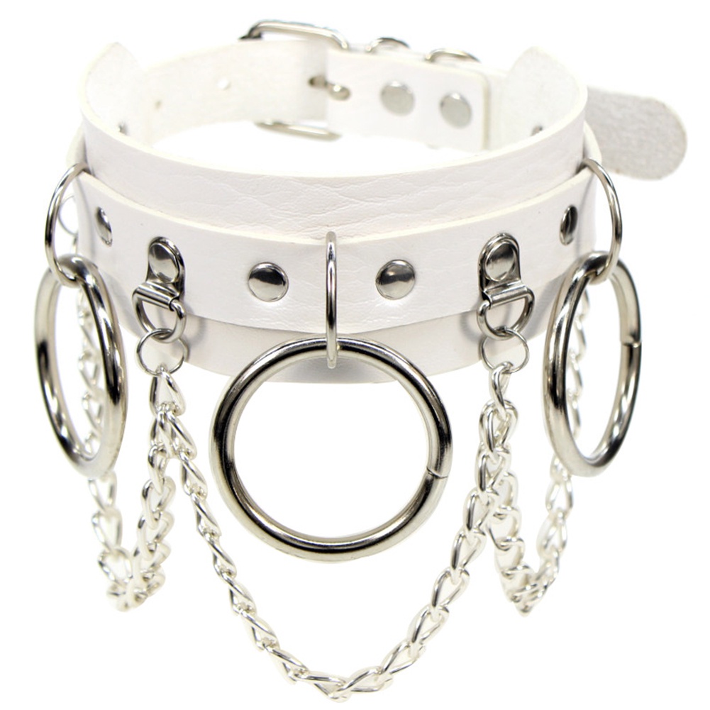 YOML_Punk Women Ring Chain Tassel Faux Leather Collar Short Necklace Club Jewelry