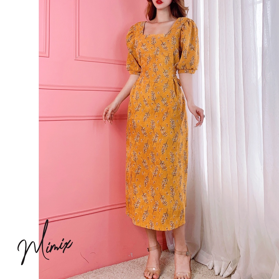 Đầm hoa nhí nhung tăm cổ vuông MIMIX BN6185