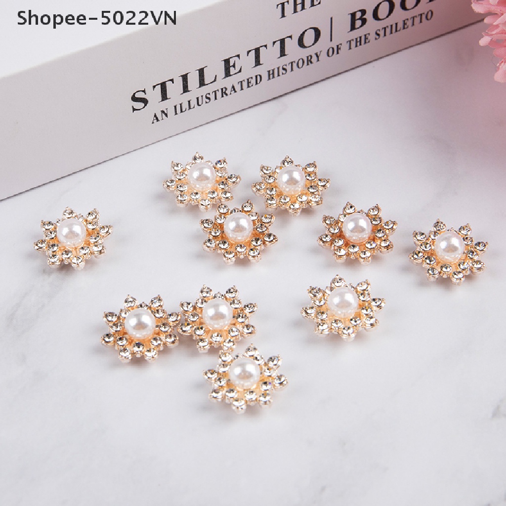 Set 10 nút bông tuyết đính ngọc trai giả trang trí quần áo thủ công