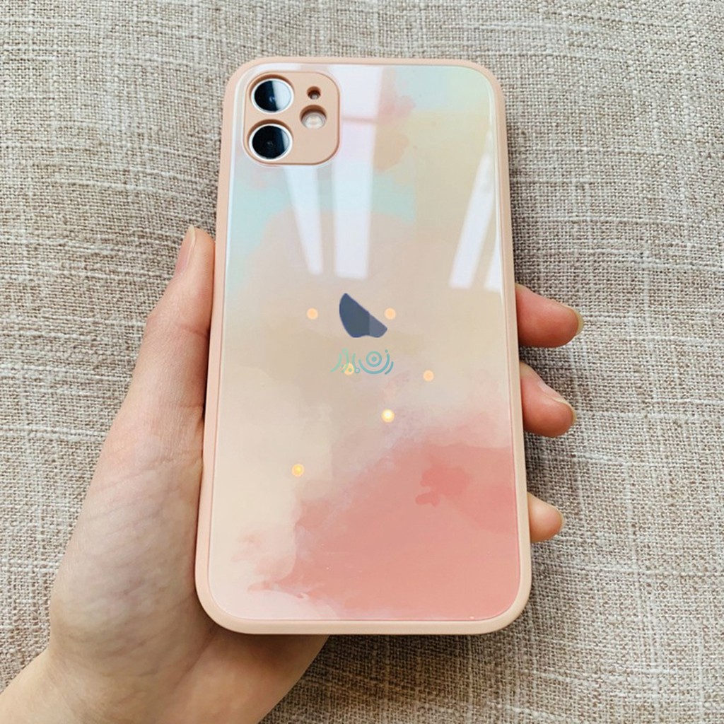 Ốp điện thoại silicone mặt kính cường lực màu nước thích hợp cho iPhone 6 6s 7 8 plus SE 2020 X XS MAX XR 11 pro