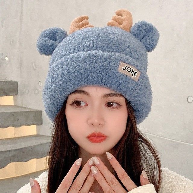 Mũ Len Trùm Tai Giữ Ấm Mùa Đông Hình Sừng Hươu Dễ Thương