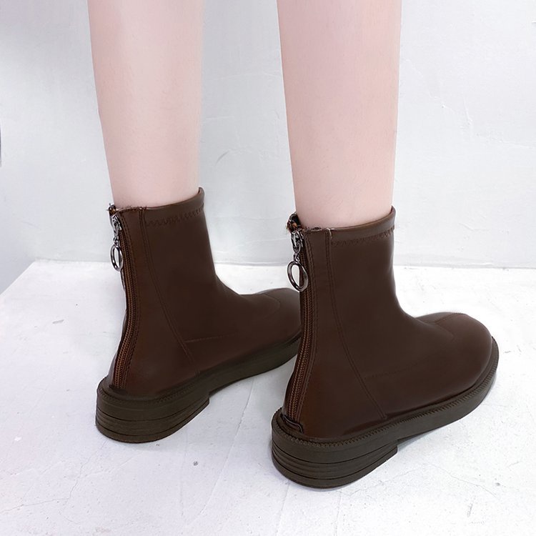 Giày bốt martin ống thấp mũi tròn phối khóa kéo thời trang cho nữ | BigBuy360 - bigbuy360.vn