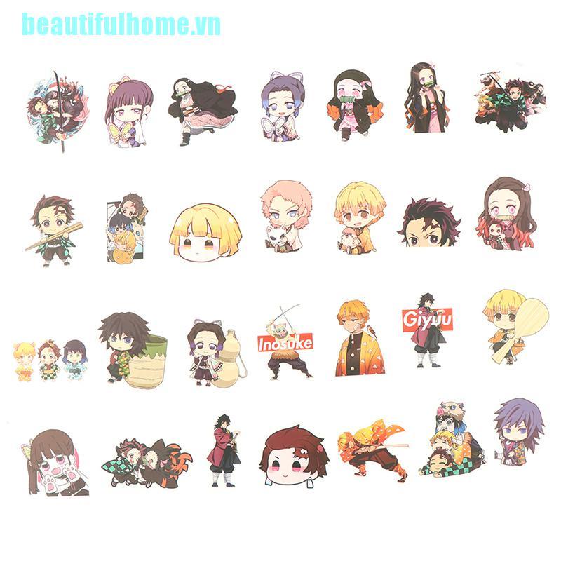 Bộ 50 Miếng Dán PVC Chống Thấm Nước Họa Tiết Anime Demon Slayer Trang Trí laptop / Va Li /